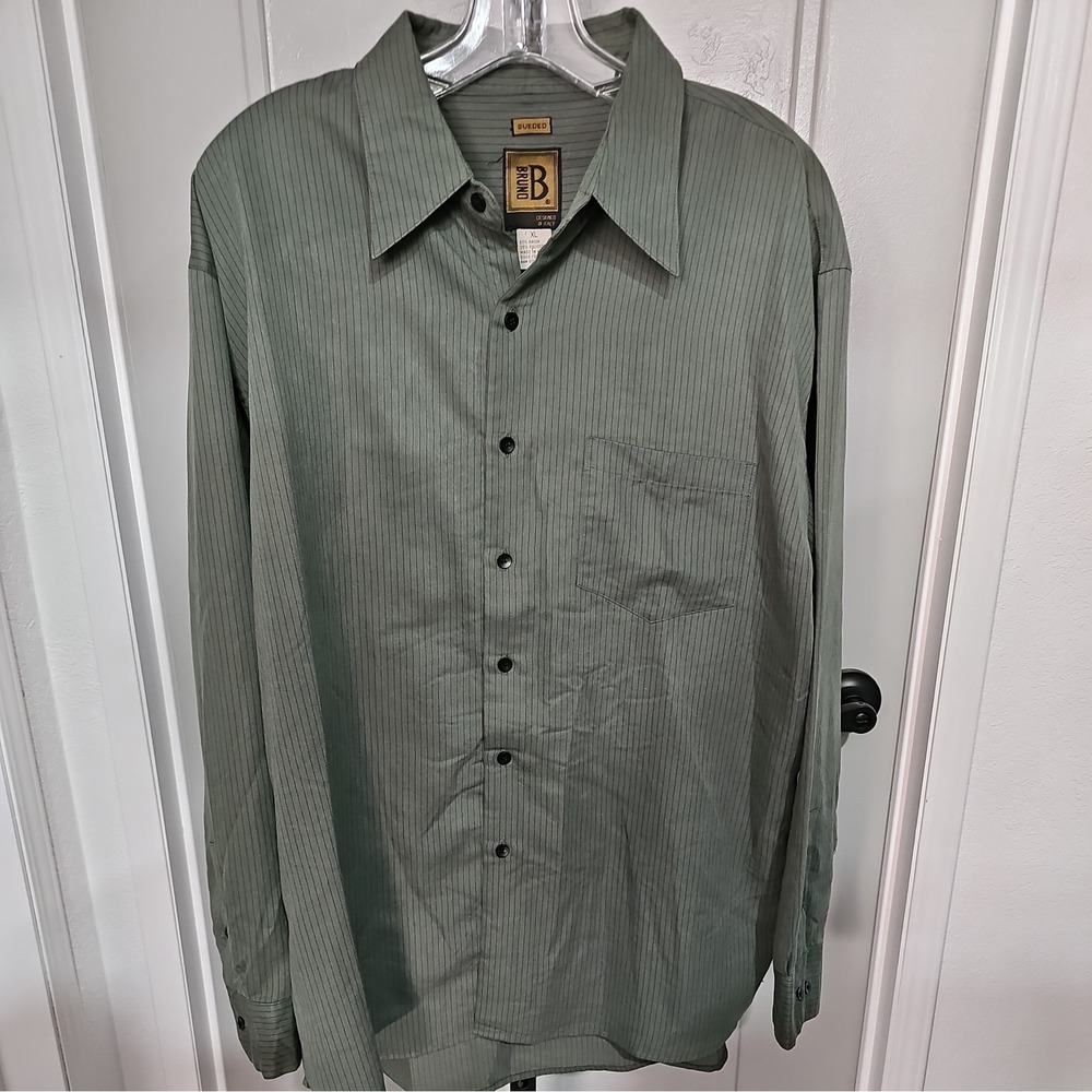 Bruno B Mens XL Shirt Made in Italy Sage Green Rayon Blend Long Sleeve
